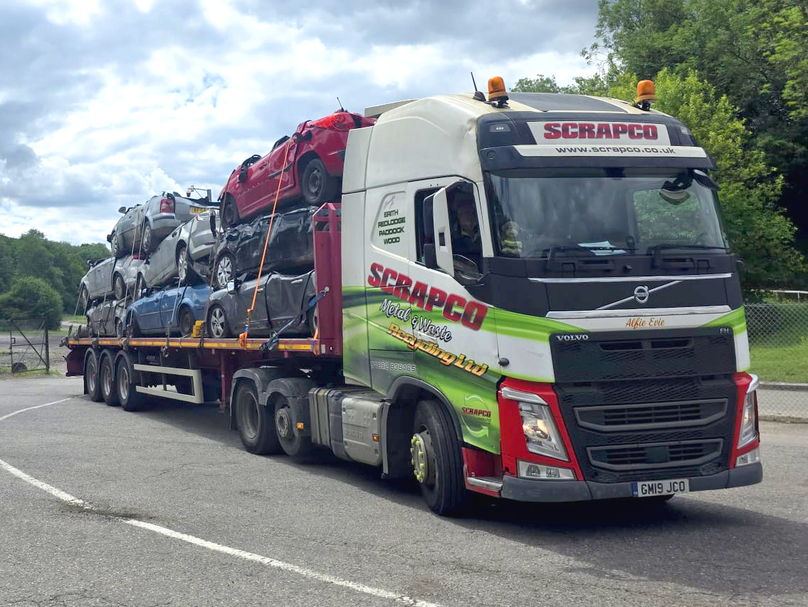 scrap cars on a lorry